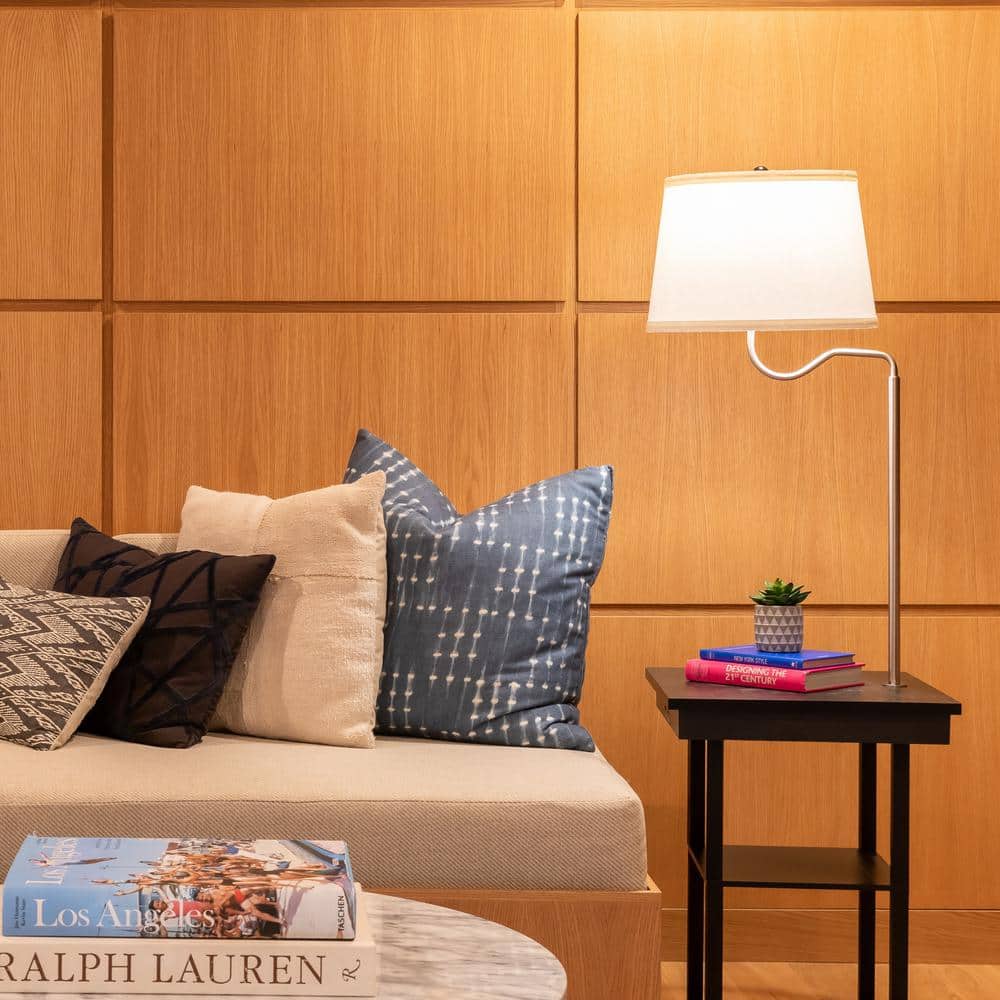 Madison Mid-Century Modern Black Wood & Metal LED Side Table with USB Port