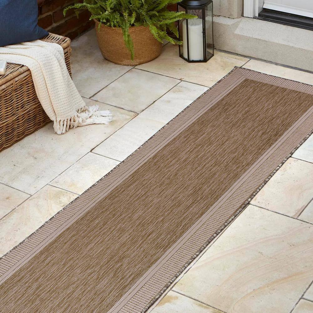 Beige and Cream Coastal Stripe Indoor/Outdoor Runner Rug 2 x 8