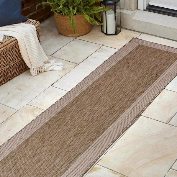 Hali Beige/Cream 2 ft. x 8 ft. Coastal Casual Wide Stripe Border Indoor/Outdoor Runner Rug