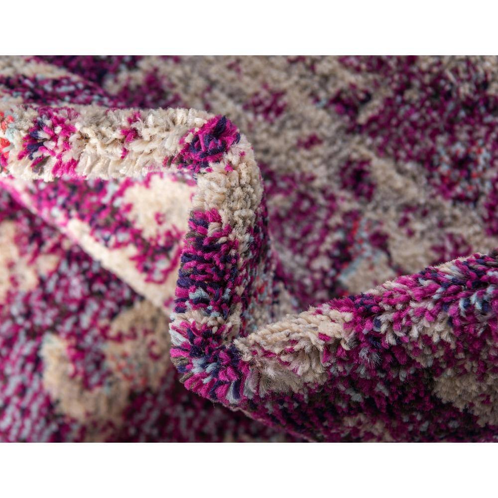 Krystle Round Purple Floral Synthetic Indoor Rug