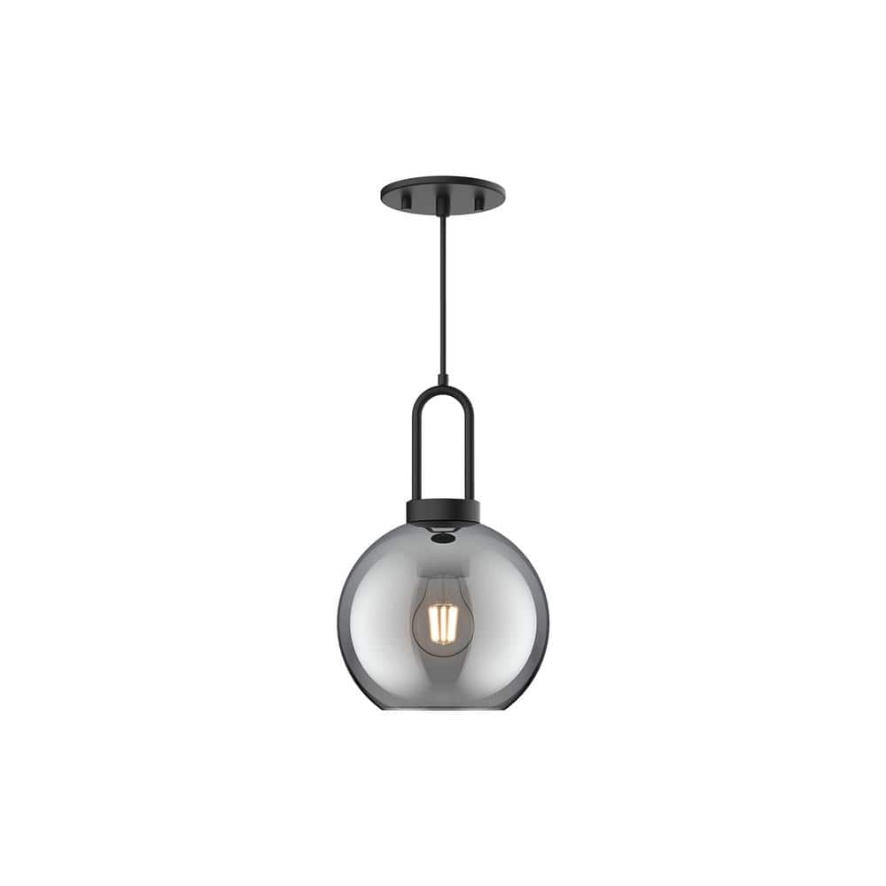 Soji Mini Globe Pendant Light in Matte Black with Smoked Glass