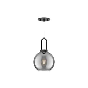 Soji 8 in. 1 Light 60-Watt Matte Black/Smoked Solid Glass Pendant Light