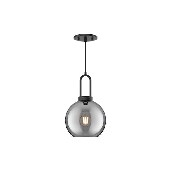 ALORA MOOD Soji 8 in. 1 Light 60-Watt Matte Black/Smoked Solid Glass Pendant Light