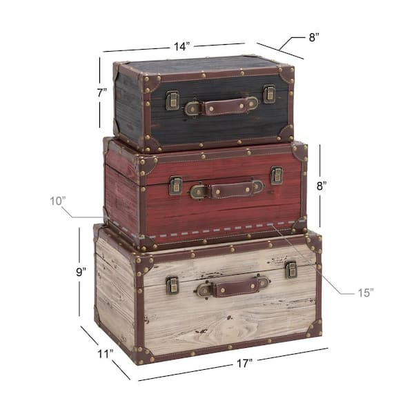 Multi Colored Wood Nesting Vintage Inspired 11 in. Trunk with Studs (Set of 3)
