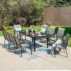 Black 9-Piece Metal Expandable Table Patio Outdoor Dining Set with Textilene Chairs