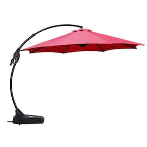 11 ft. Aluminum Pole Octagon Cantilever Patio Umbrella Fade Resistant and UV Protected with Base in Red