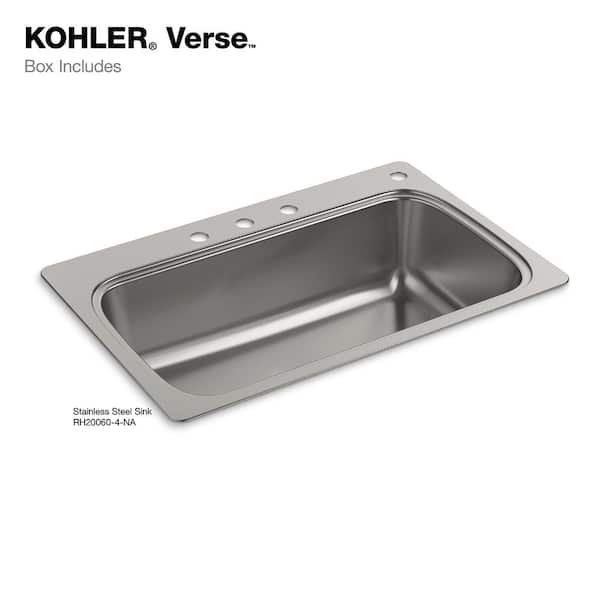 KOHLER Verse 33 in. Drop-in Single Bowl 18 Gauge Stainless Kitchen Sink with 4 Faucet Holes