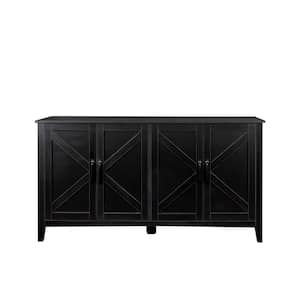 59.06 in. W x 15.75 in. D x 31.50 in. H Black Freestanding Linen Cabinet with 4 Doors and 4 Open Shelves