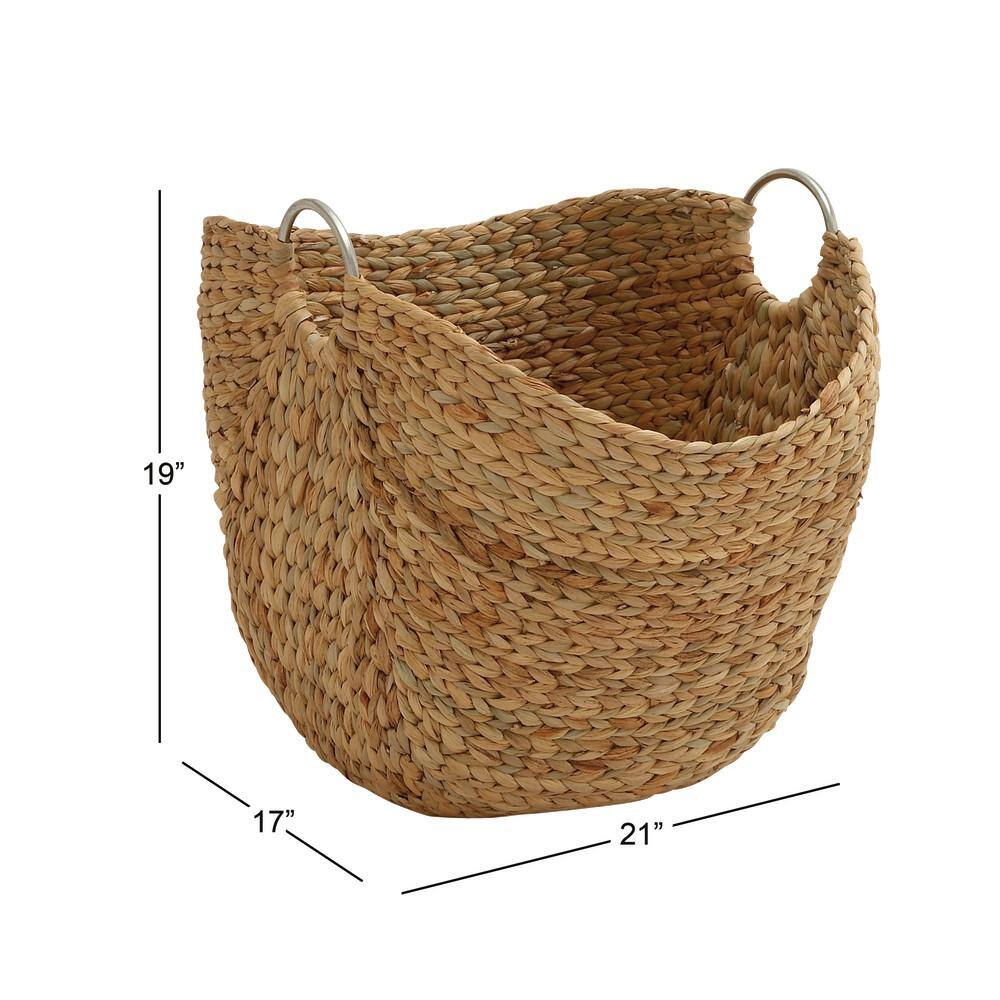 Large Round Seagrass Storage Basket with Metal Handles