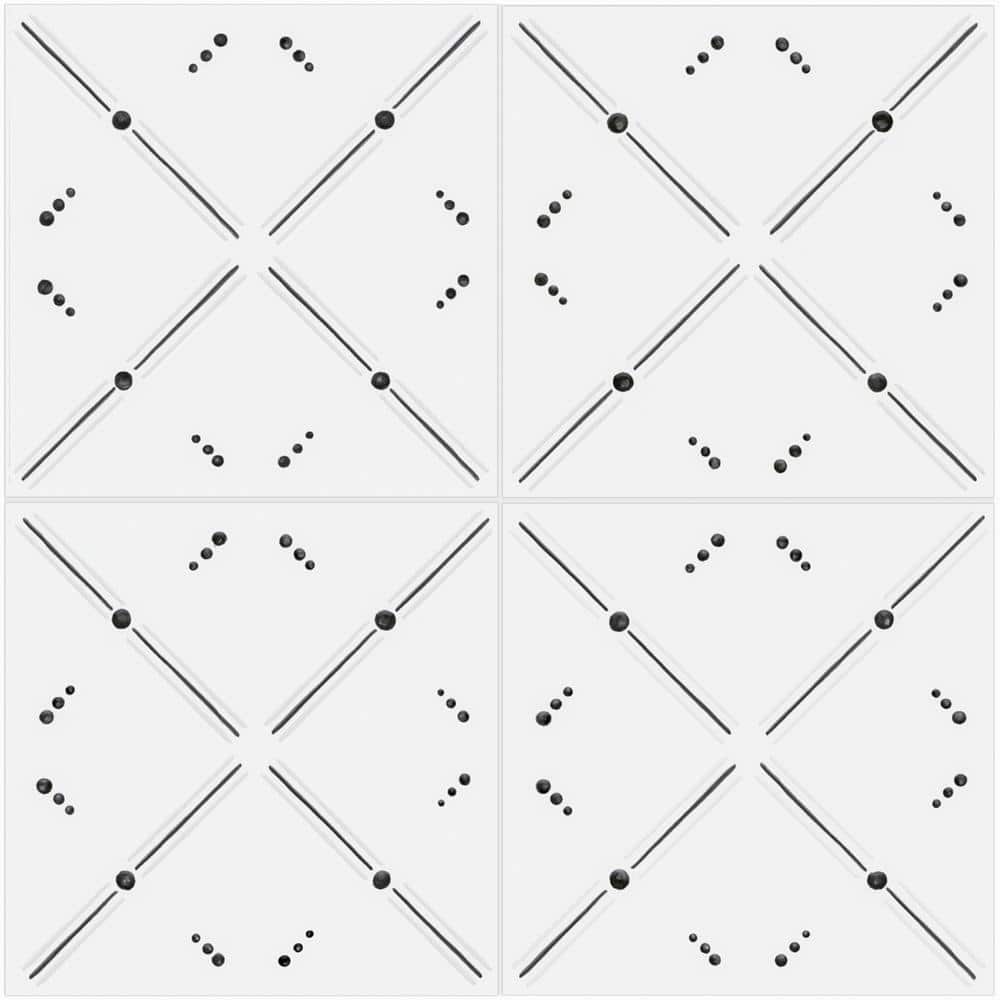 Kenzo 8" x 8" White and Black Porcelain Patterned Tile