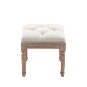 15.75 in. Beige Backless Wood Frame Padded Square Small Vanity Stool and Rubber Wood Legs with Fabric seat (Set of 1)