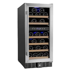 15 in. Dual Zone 32-Bottle Built In Wine Cooler in Stainless Steel with Digital Control and Double Layer Tempered Glass