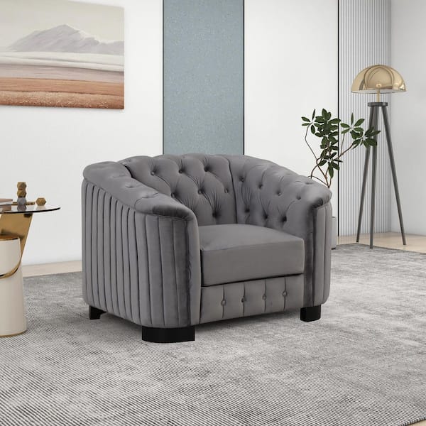 Qualler 41.5 in. Straight Arm Velvet Square Upholstered Sofa in Gray