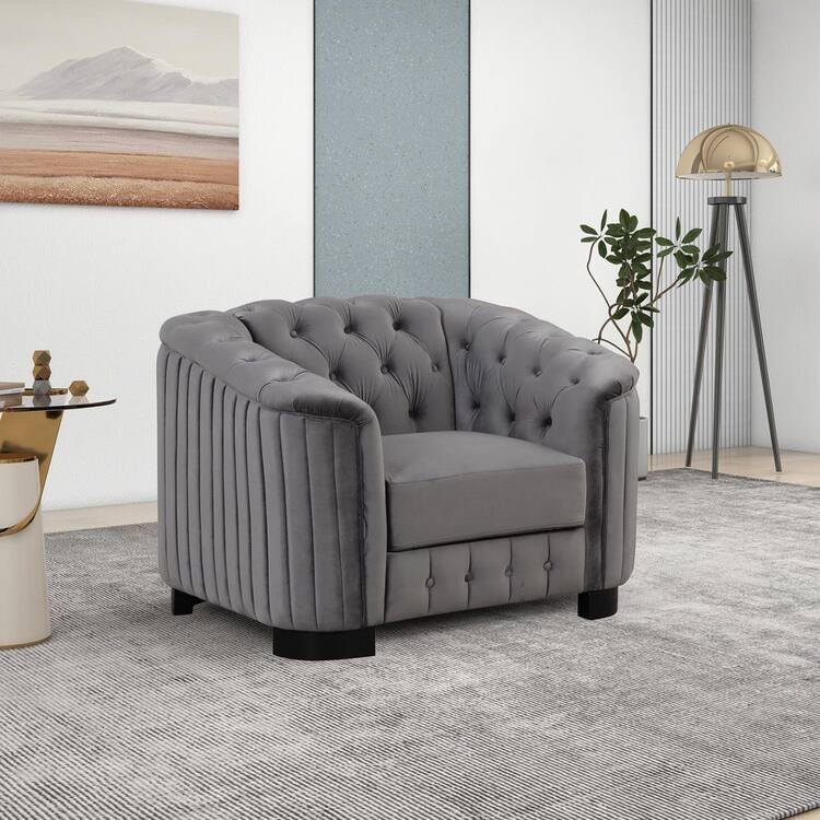 Qualler 41.5 in. Straight Arm Velvet Square Upholstered Sofa in Gray