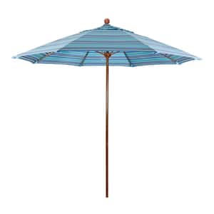 9 ft. Woodgrain Aluminum Commercial Market Patio Umbrella Fiberglass Ribs and Push Lift in Dolce Oasis Sunbrella