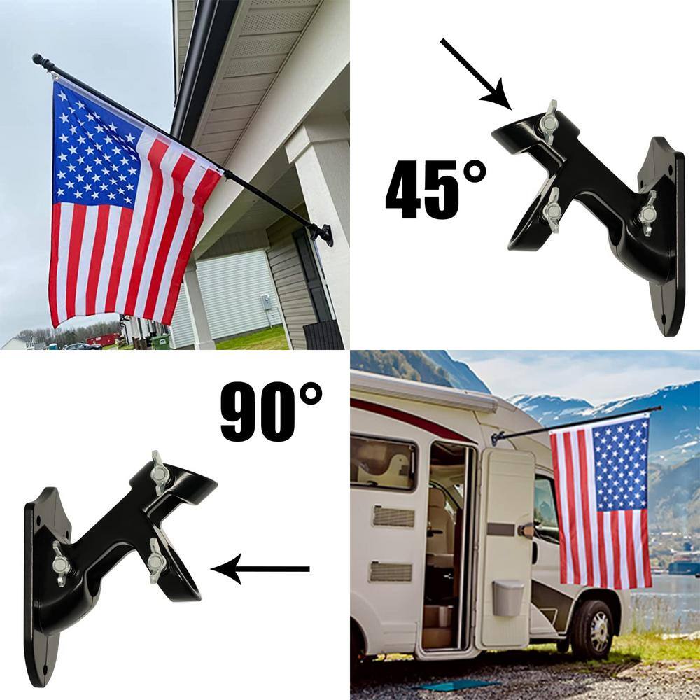 5 FT Black Stainless Steel Tangle-Free Flagpole Kit with Bracket