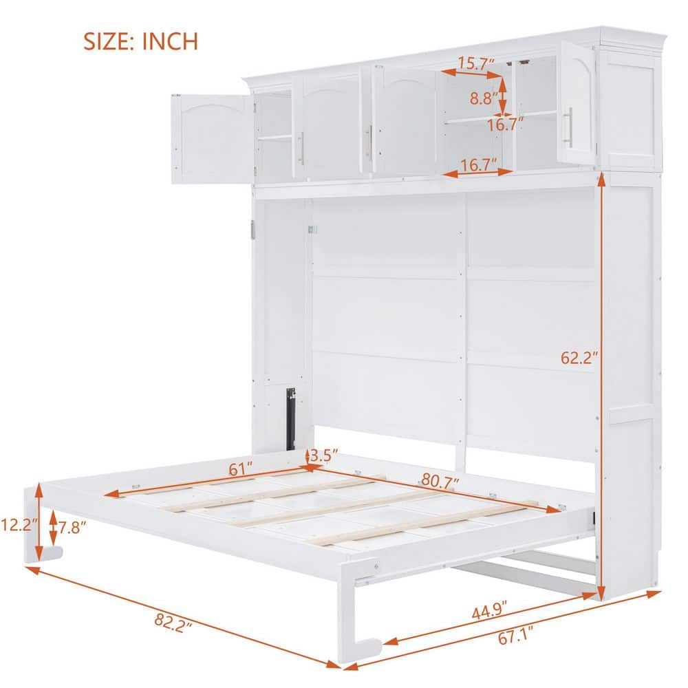 Gray Wood Frame Queen Size Murphy Bed with 5 Top Storage Cabinets - thumbnail 2