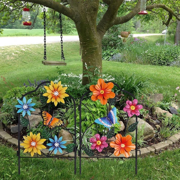 Garden Decor for Outside, Set of 2 Metal Fence Decorative Garden