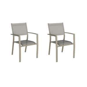 34.6 in. H x 21.6 in. W x 23.2 in. D Khaki Aluminum Stacking Patio Dining Armchair, Easy Assembly (Set of 2)