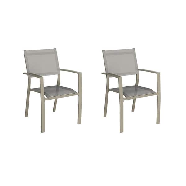 SUNVIVI 34.6 in. H x 21.6 in. W x 23.2 in. D Khaki Aluminum Stacking Patio Dining Armchair, Easy Assembly (Set of 2)