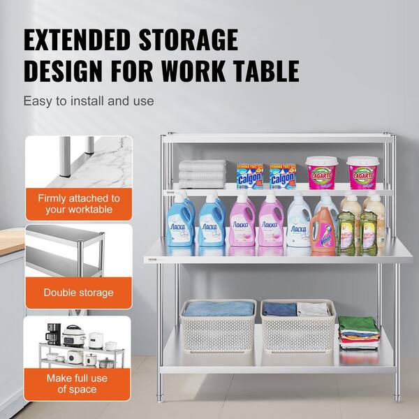 Buy Hally Double Overshelf Of Stainless Steel 12 X 60 Weight Capacity 400lb Commercial 2 Tier Shelf For Prep And Work Table In Restaurant Home And Kitchen