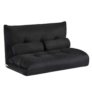 25.00 in. Wide Armless Polyester Modern Rectangle Reclining Foldable Straight Shaped Sofa with 2 Pillow in Black