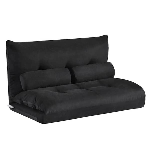 Polibi 25.00 in. Wide Armless Polyester Modern Rectangle Reclining Foldable Straight Shaped Sofa with 2 Pillow in Black