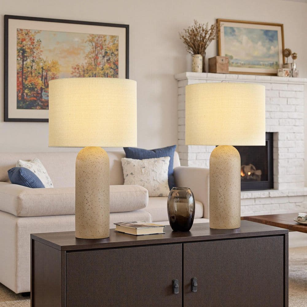 24.9 in. Brown Earthy Resin Table Lamp Set with White Linen Fabric Shade and Cable for Nightstand (Set of 2) price history on PriceWatchPro