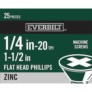 1/4 in.-20 x 1-1/2 in. Phillips Flat Head Zinc Plated Machine Screw (25-Pack)