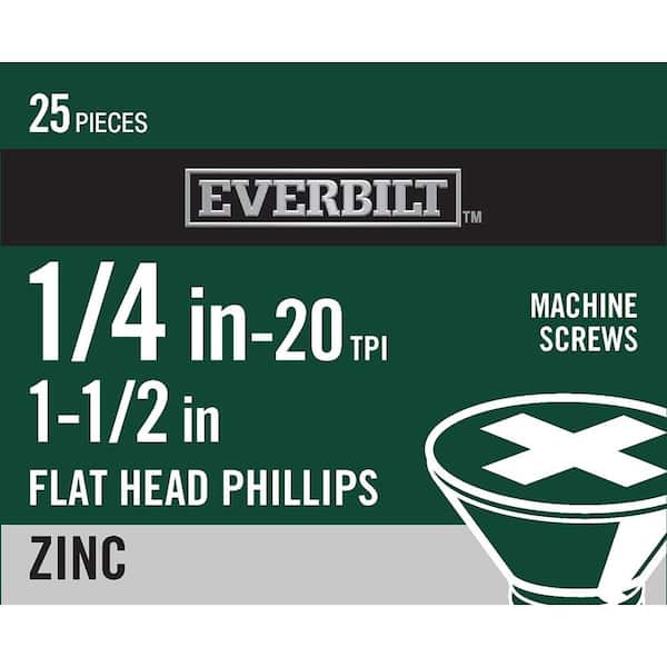 Everbilt 1/4 in.-20 x 1-1/2 in. Phillips Flat Head Zinc Plated Machine Screw (25-Pack)