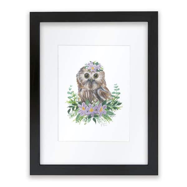 Unbranded Woodland Littles 1 "Owl" by Alyssa Lewis Individual Black Framed with Mat Animal Art Print 14 in. x 11 in.