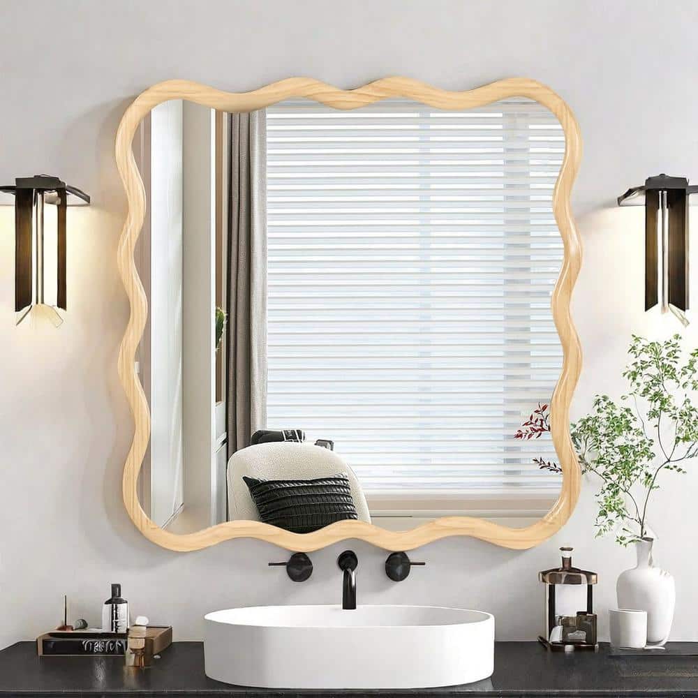 Natural Wood 35.8 in W x 35.8 in. H Square Wood Framed Mirror