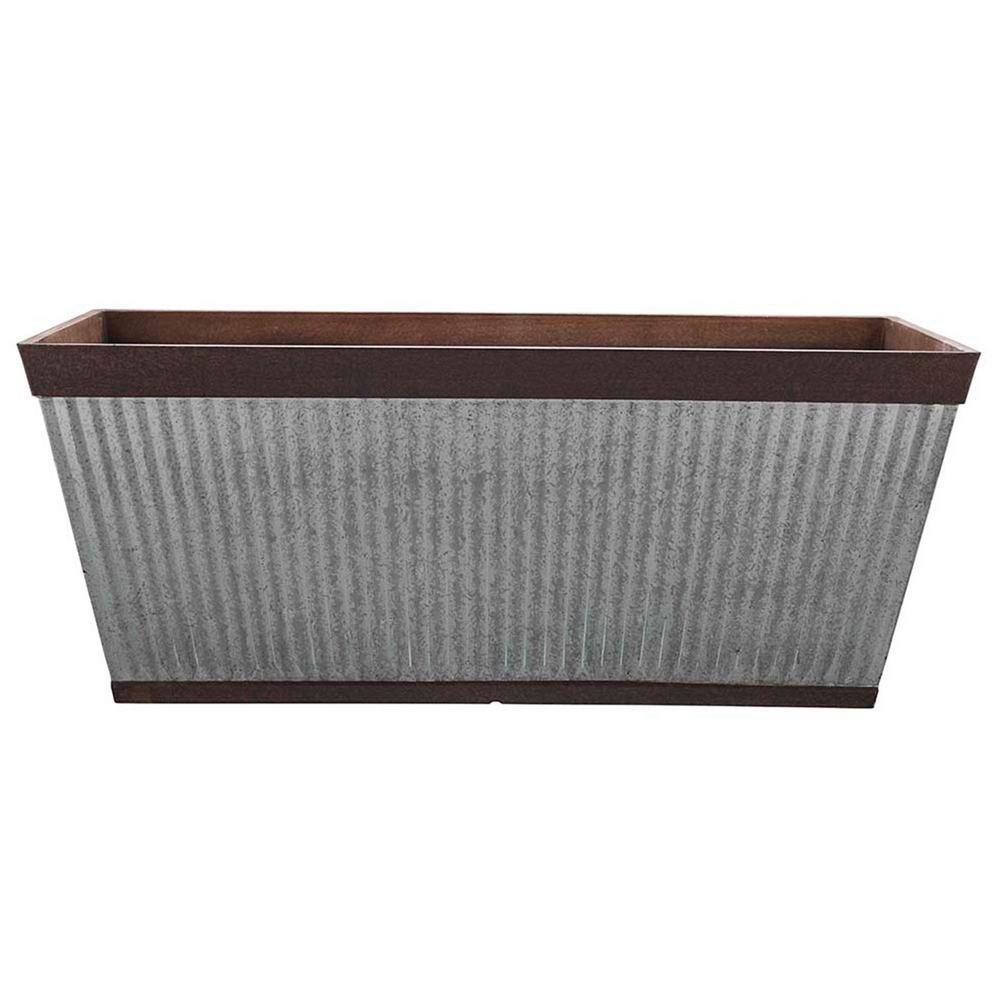Rustic Galvanized Resin Rail Planter for Outdoor Spaces