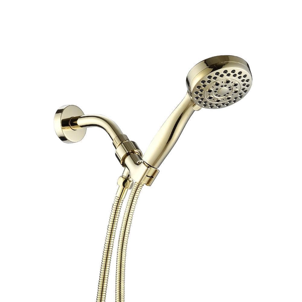 Fapully 5-Spray Settings Wall Mounted Handheld Shower Head with 2.5 GPM, High Pressure Hand Shower in Polished Gold