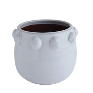 10.5 in. L x 10.5 in. W x 9 in. H Smooth White Clay Decorative Pots with Raised Dots