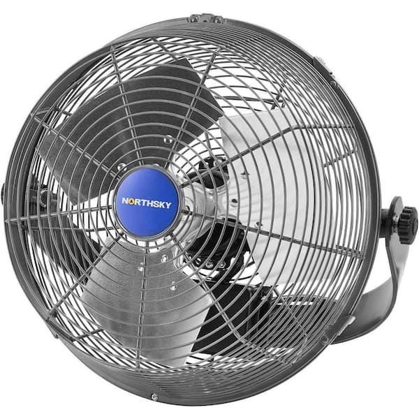 12 in. 3-Speeds High Velocity Black indoor Wall Mounted Fan, 2,400 CFM, 360° Head Hit, for Greenhouse, Workshop, Garage