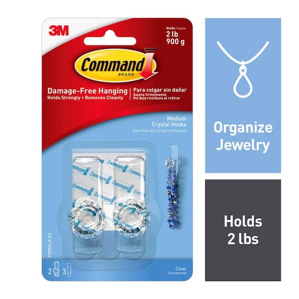 Command Medium Clear Crystal Hooks (2-Hooks) (3-Adhesive Strips)
