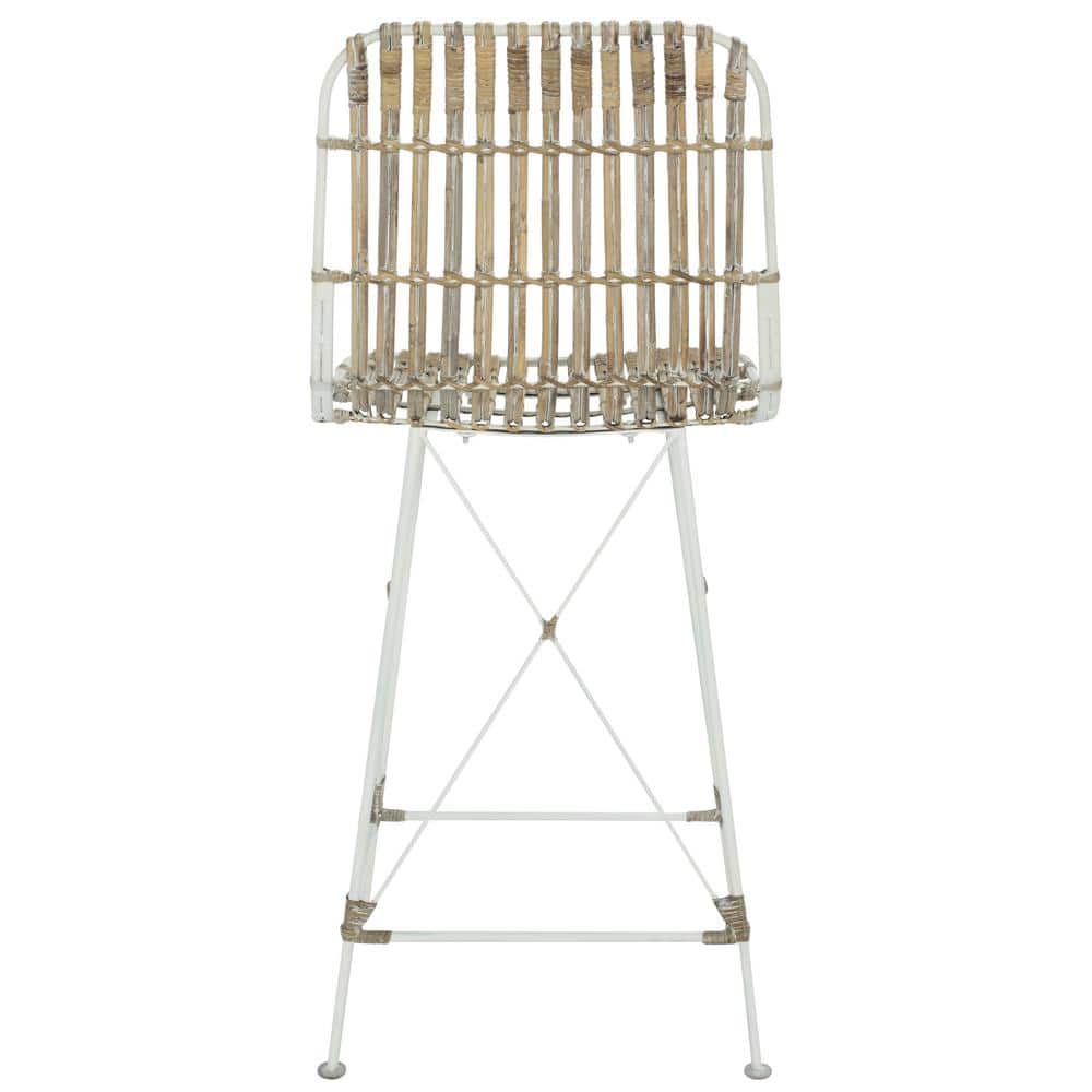 Minerva White Wicker and Metal Counter Stool Set
