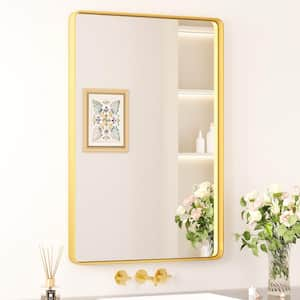 24 in. W. x 36 in. H Modern Rectangular Aluminum Framed Wall Bathroom Vantiry Mirror in Brush Gold