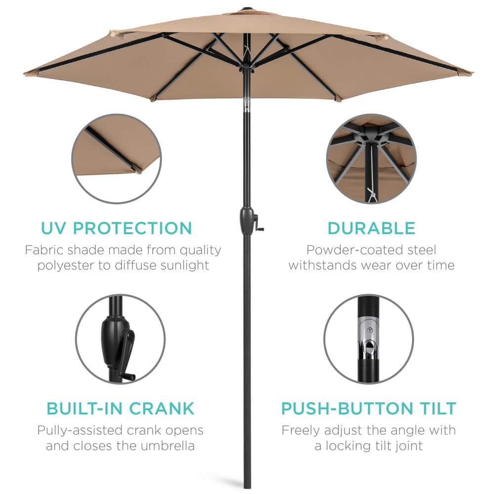 Tan 7.5ft Heavy-Duty Outdoor Market Patio Umbrella with Steel Pole