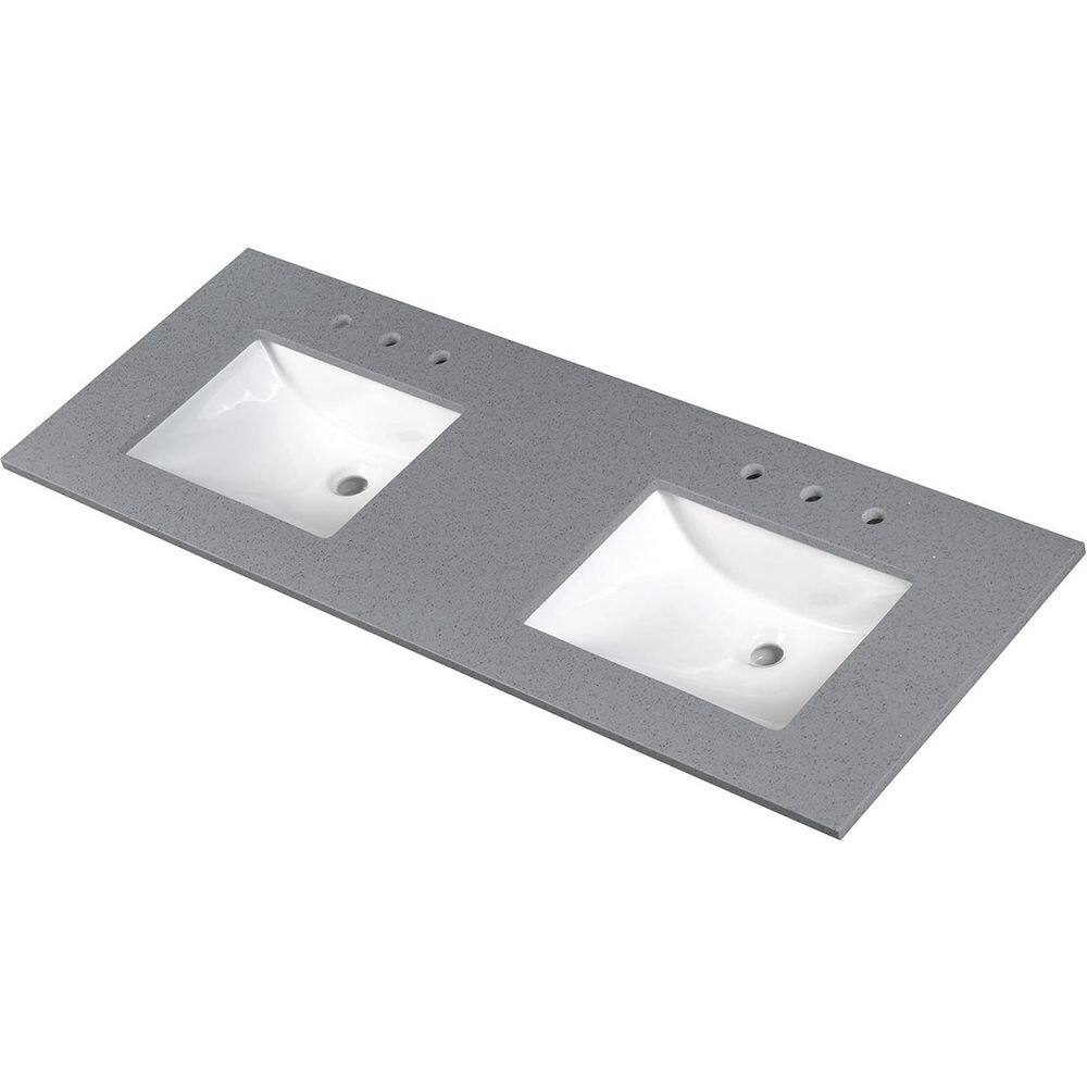 72 in. W x 22 in. D Engineered Stone White Rectangular Undermount Double Sink and 4 in. H Backsplash Vanity Top in Gray price history on PriceWatchPro