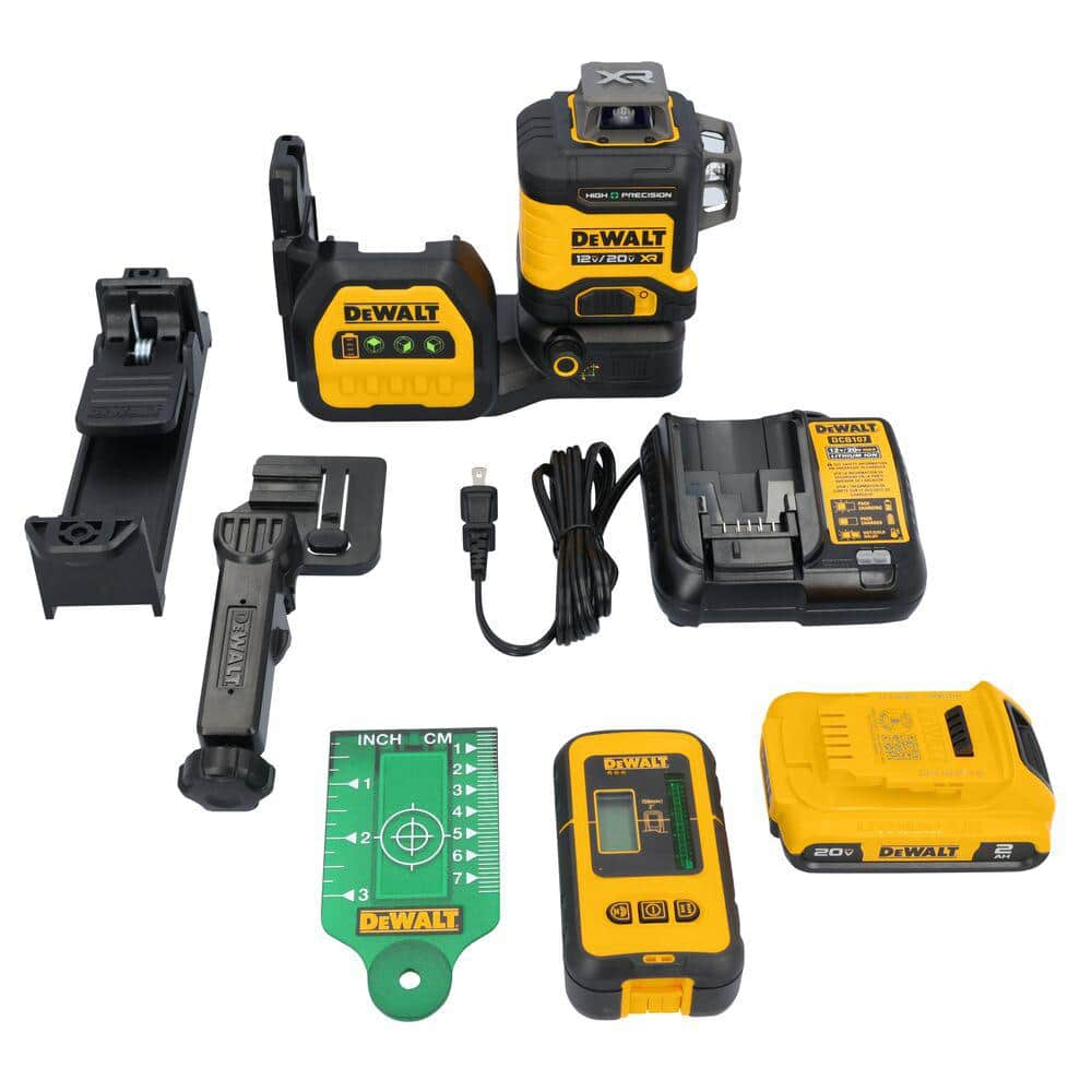 DEWALT 230 ft. Green Self-Leveling 3-Plane Laser Level Kit with 20-Volt 2.0 Ah Battery, Charger, Detector and Kitbox