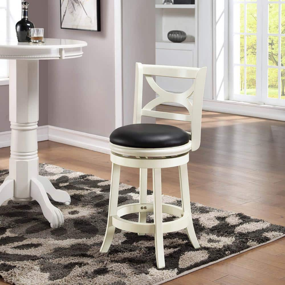 24" Florence Swivel Barstool Hardwood Buttermilk - Boraam: Counter Height, 360-Degree Swivel, Faux Leather