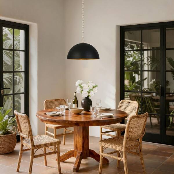 Zevni Modern Industrial 17.7 in. 1-Light Matte Black Dome Pendant