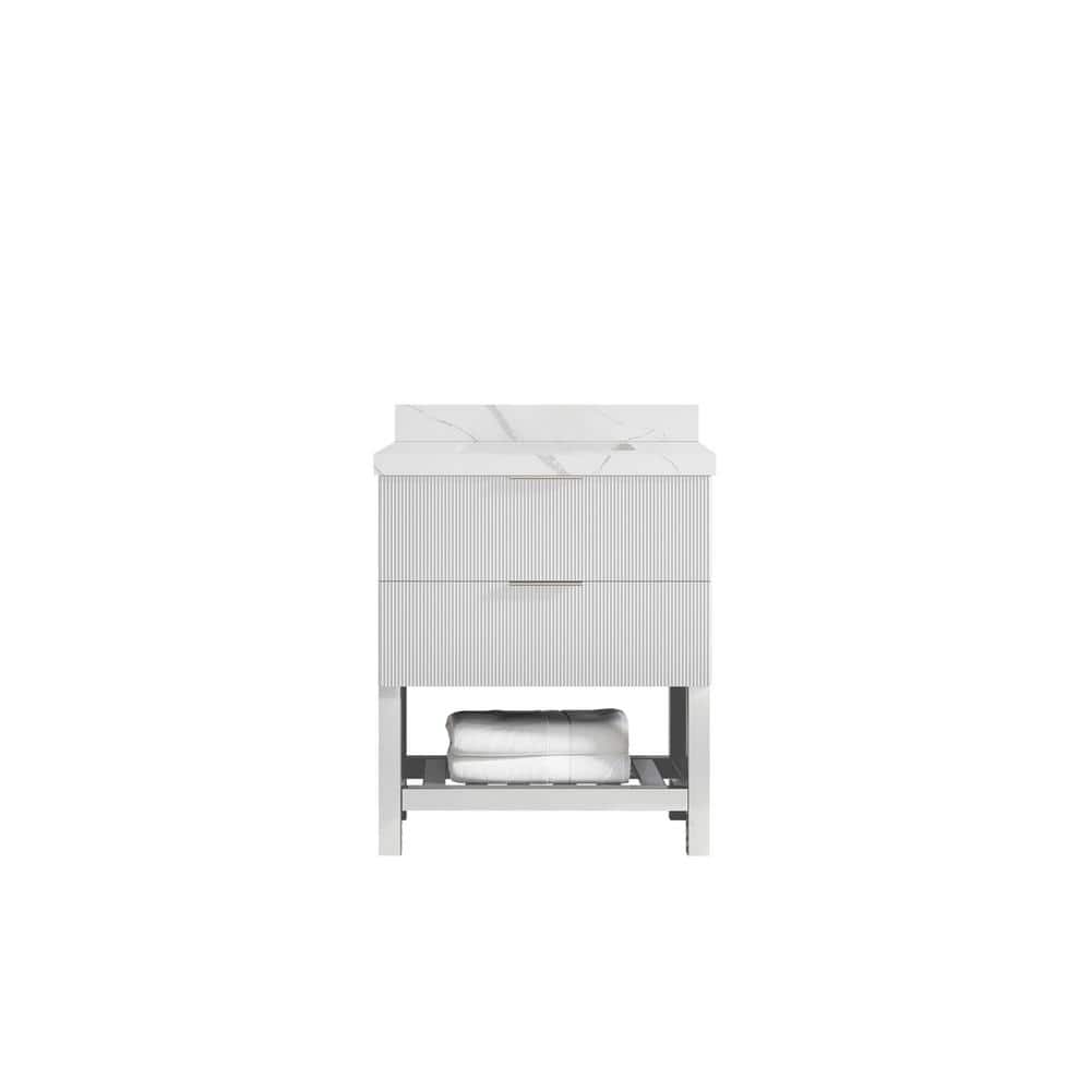 Catalina 30 in. W x 22 in. D x 36 in. H Bath Vanity in White with 2 in. Calacatta Laza Qt. Top price history on PriceWatchPro