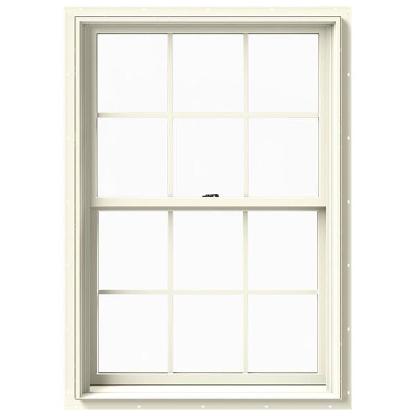 JELD-WEN 33.375 in. x 48 in. W-2500 Series Cream Painted Clad Wood Double Hung Window w/ Natural Interior and Screen