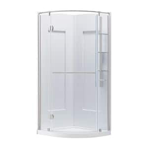 Glamour 33.66 in. x 76.40 in. 2-Piece Direct-to-Stud Corner Shower Wall Set in White