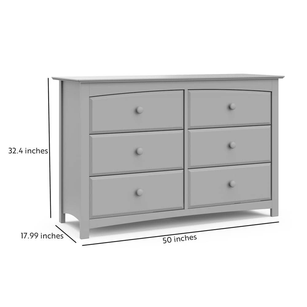 Pebble Gray Double Nursery Dresser with Six Drawers