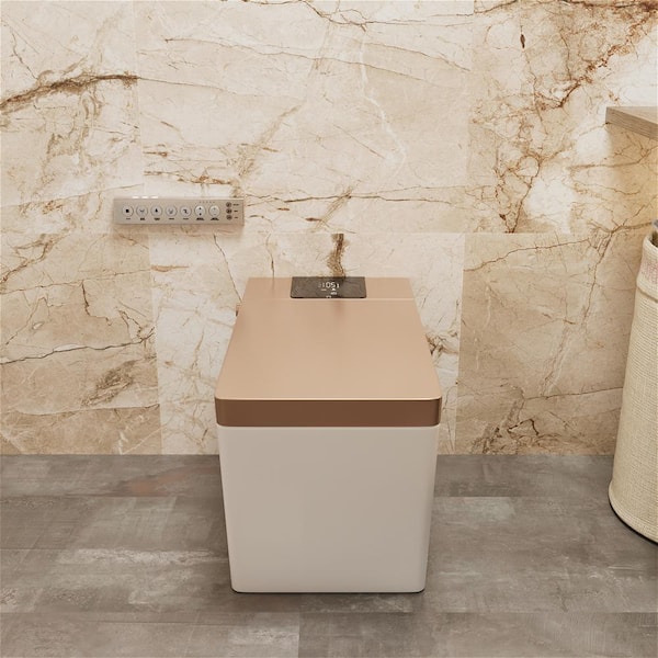 MYCASS Smart Toilet Bidet One-Piece 0.8/1.2 GPF Dual Flush Square Toilet in Gold Seat with Remote Panel