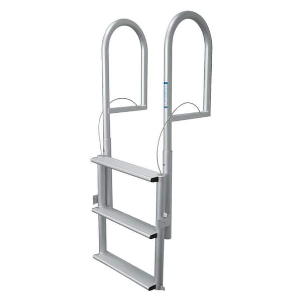 Tommy Docks 3-Rung 20-in. Wide Lifting Aluminum Boat Dock Ladder with Anti-Skid Rungs for Seawalls and Stationary Boat Dock Systems